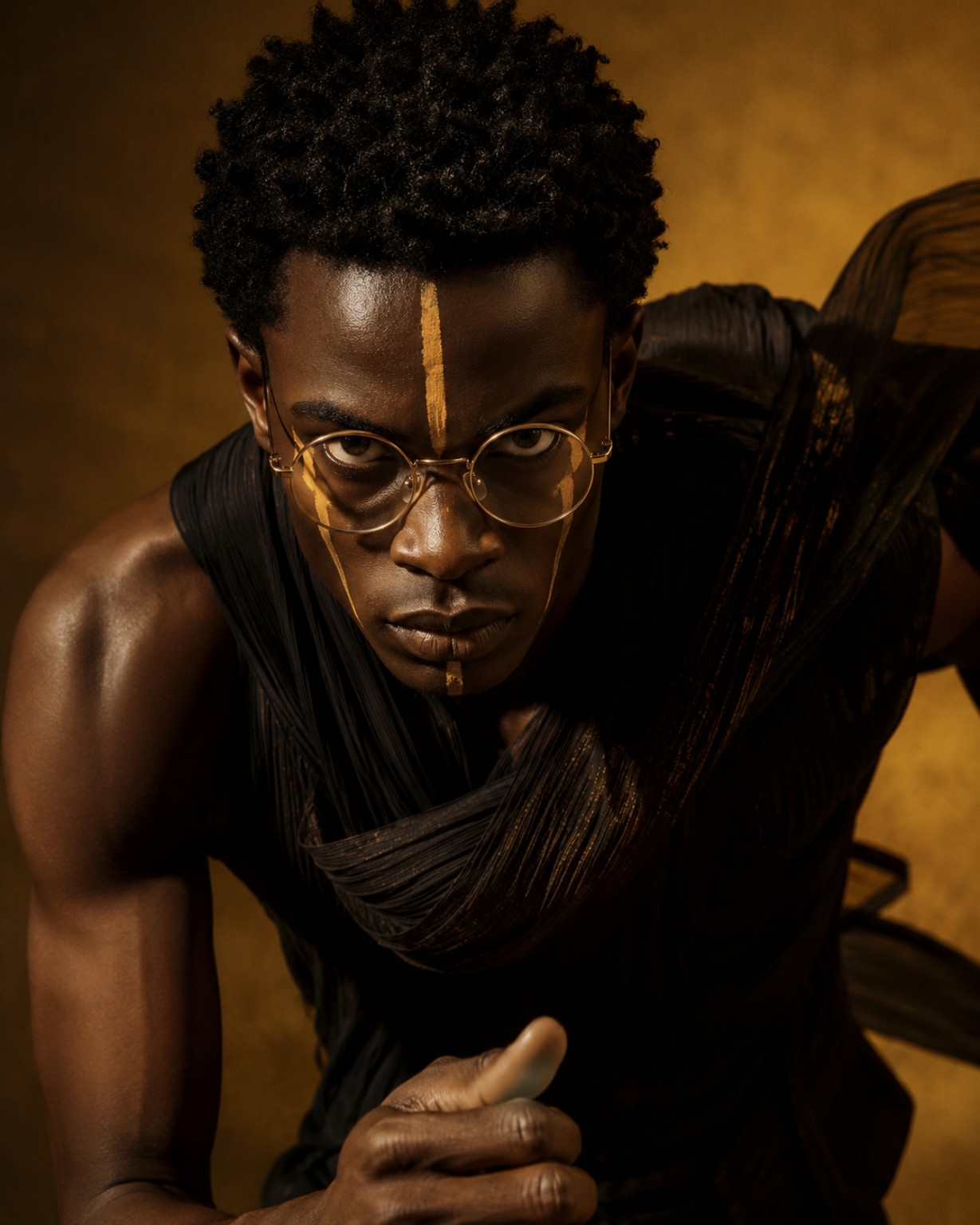 Black and gold editorial portrait